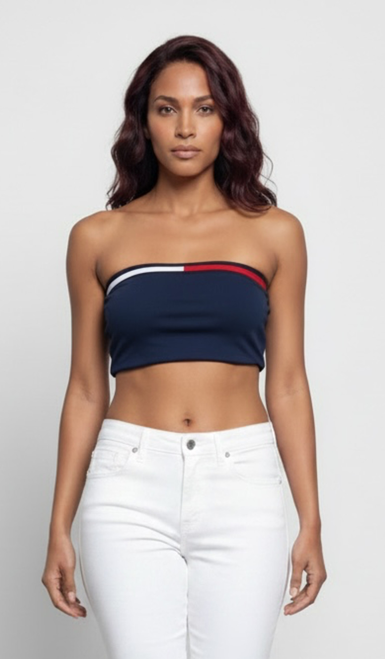 Tommy Jeans Navy Blue Tube Top With Red White Blue Trim XL